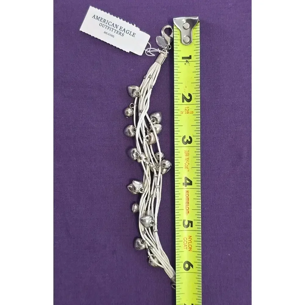 American Eagle Outfitters White Multistrand Bracelet Silver Tone Dangles New 6.5